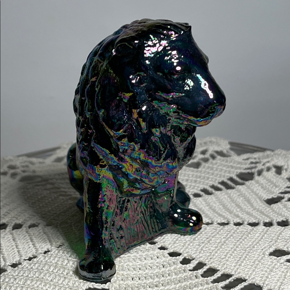 Vintage Mosser Glass Emerald Green Carnival Iridized Lion Figurine Paperweight - Picture 11 of 14